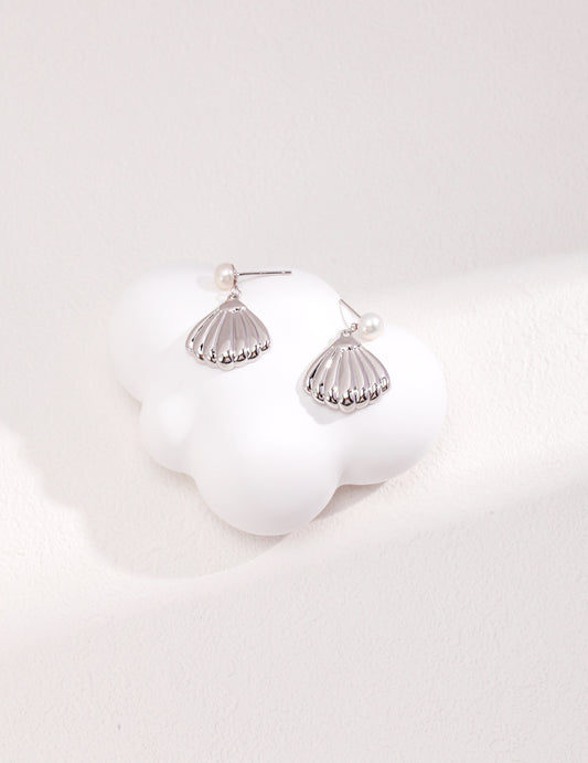 Seashell Serenity Silver Pearl Earrings